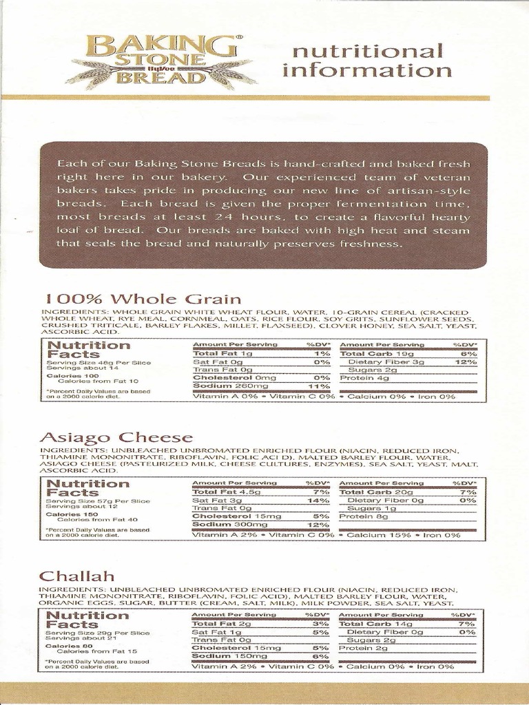 HyVee Bakery Baking Stone Bread Nutrition Flour Breads