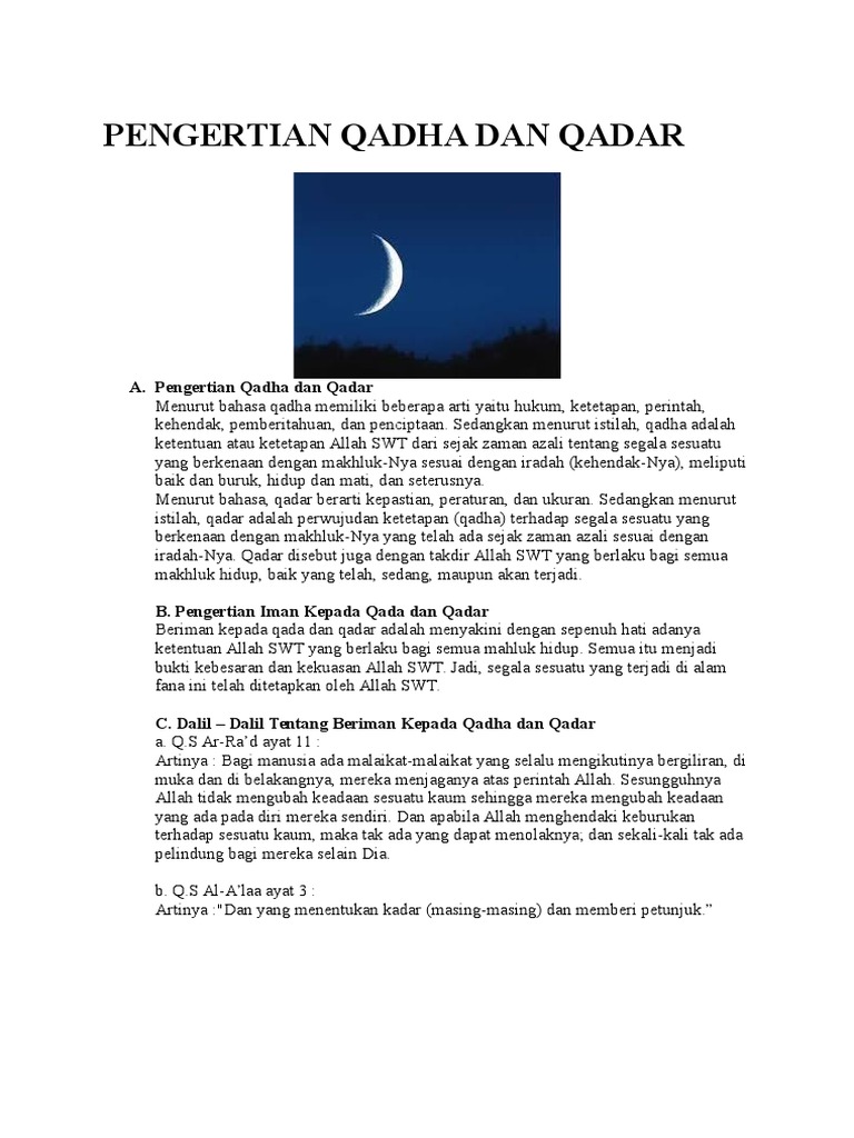 Pengertian Qadha Dan Qadar