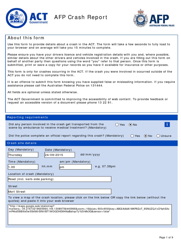 AFP Crash Report: About This Form | PDF