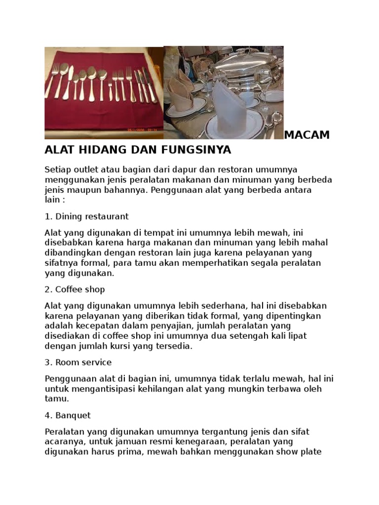Macam Alat Hidang Dan Fungsinya | PDF