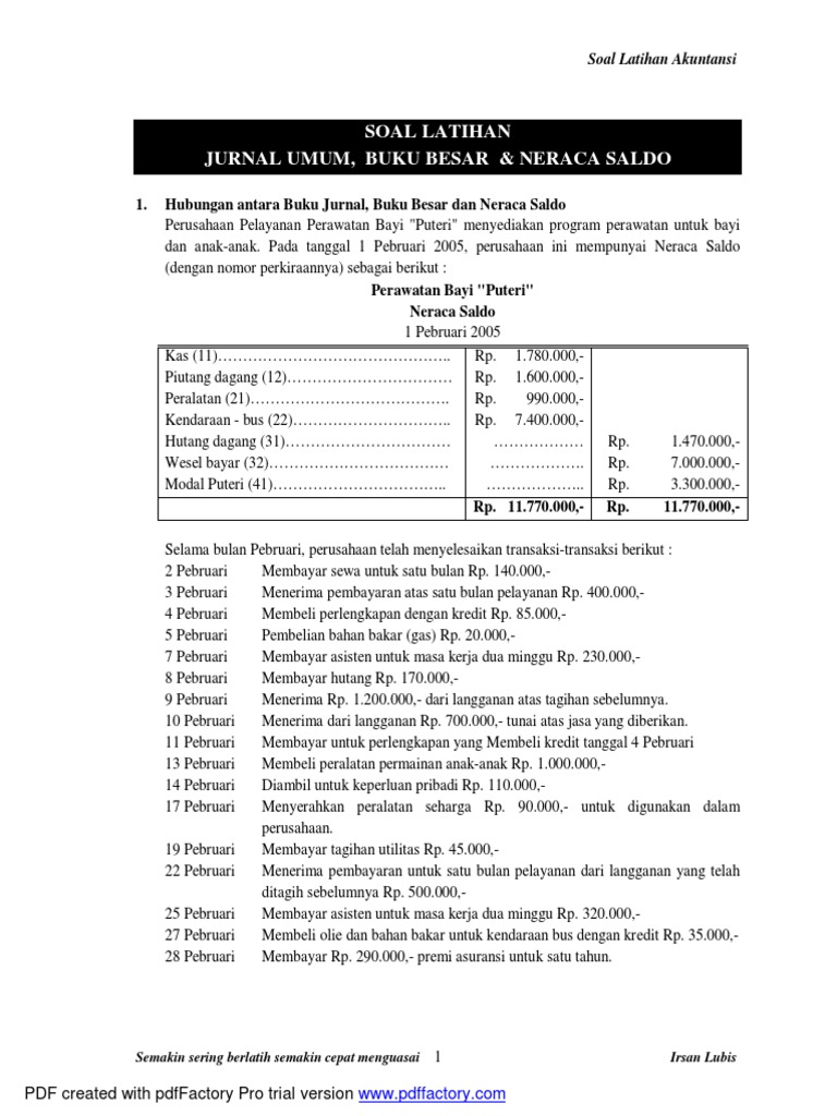 Contoh Soal Transaksi Jurnal Umum Buku Besar Dan Neraca Saldo Info Terkait Buku