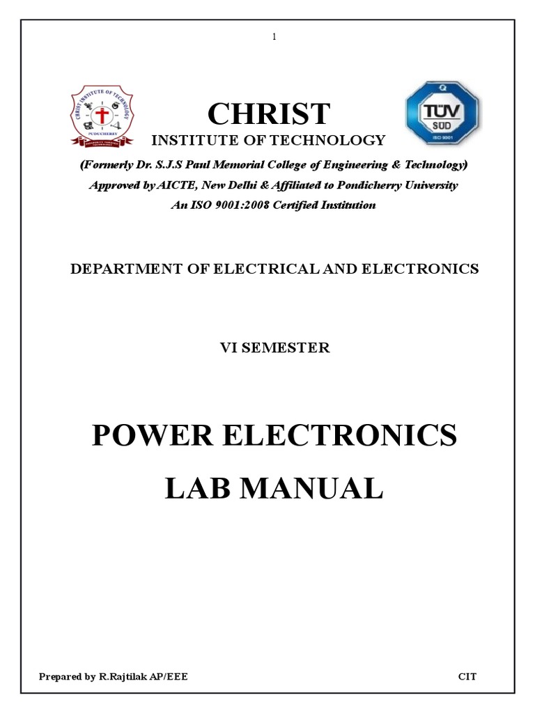 Power Electronics Lab Manual PDF Power Inverter Power Electronics