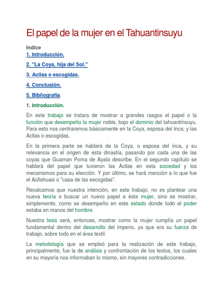 El Papel de La Mujer en El Tahuantinsuyu | PDF | Harén | Imperio Inca