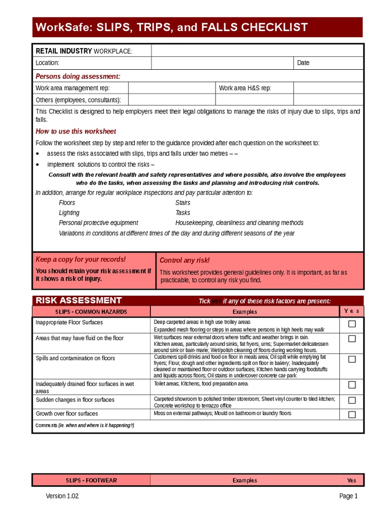 Slips Trips Falls Checklist Stairs Ladder