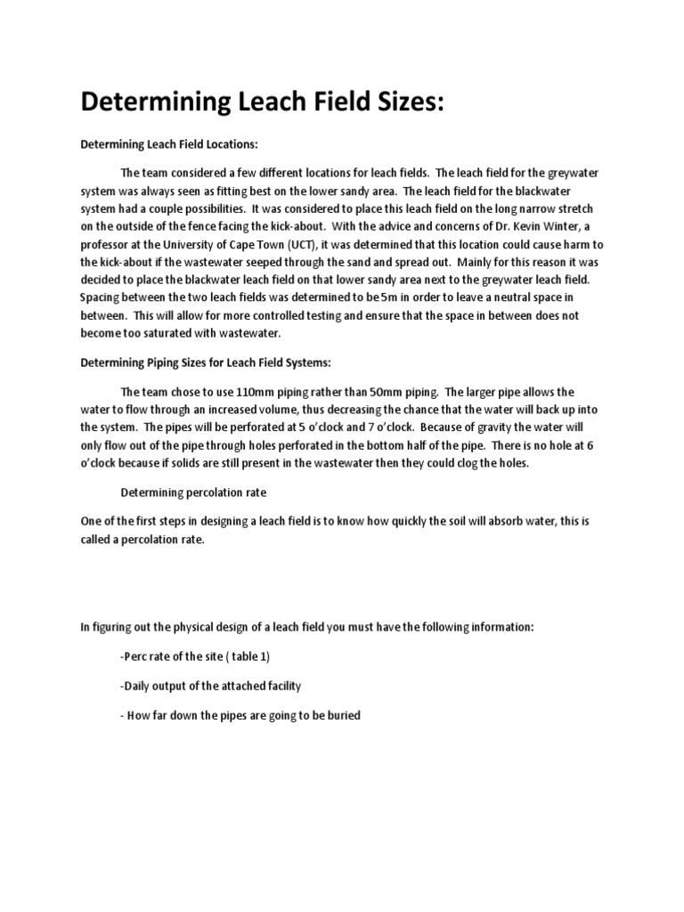 Determining Leach Field Sizes 1 PDF Pipe (Fluid Conveyance) Civil