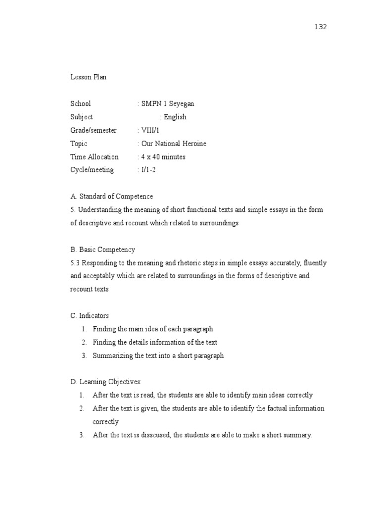 Lesson Plan Of Recount Text Educational Assessment Teachers