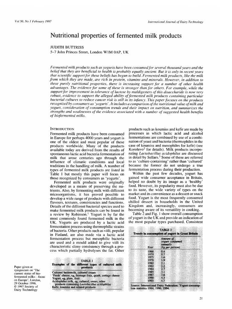 Nutritional Benefits of Fermented Milks | PDF | Gut Flora | Milk