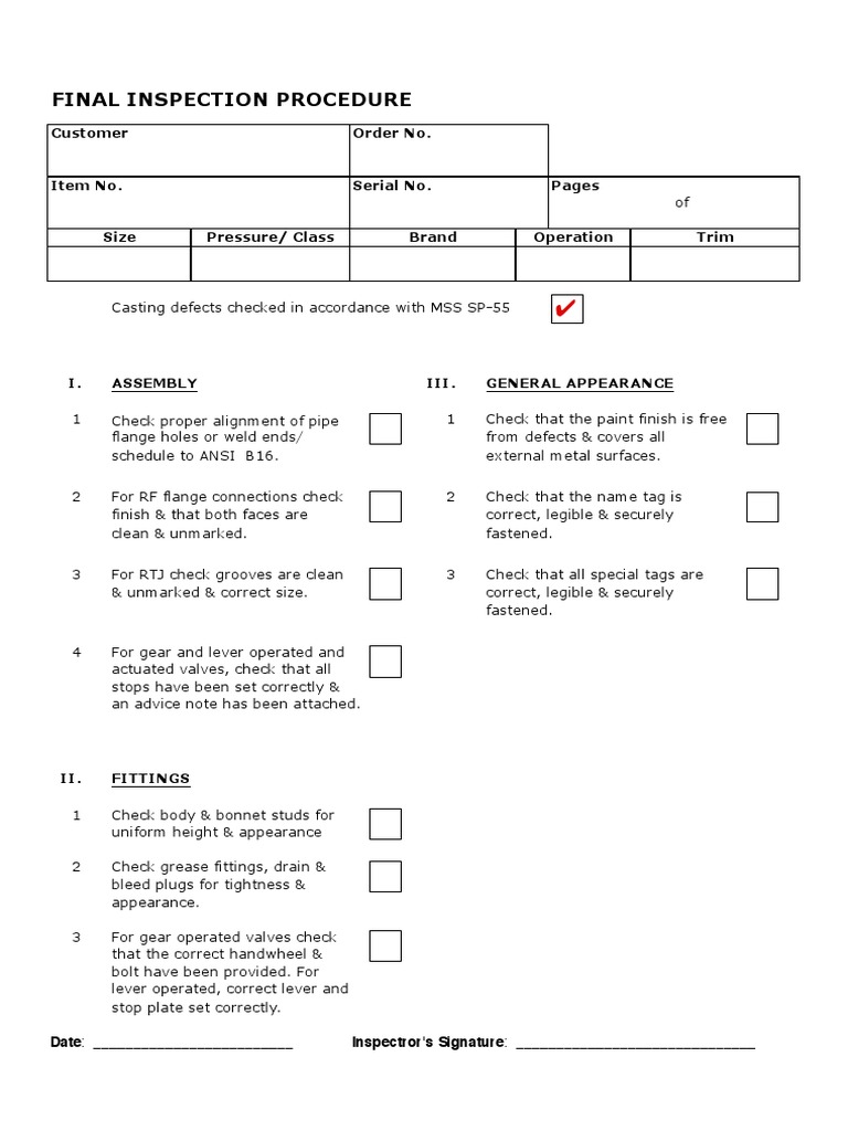 Final Inspection Procedure | PDF | Technology & Engineering