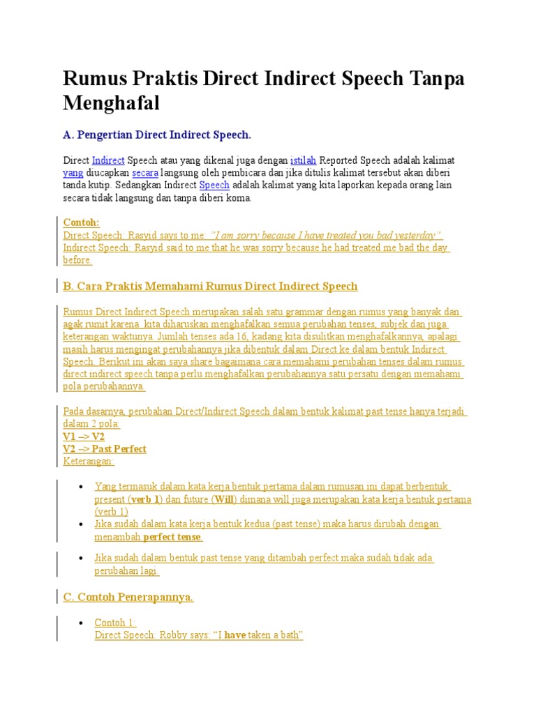 Rumus Praktis Direct Indirect Speech Tanpa Menghafal | PDF | Karier ...