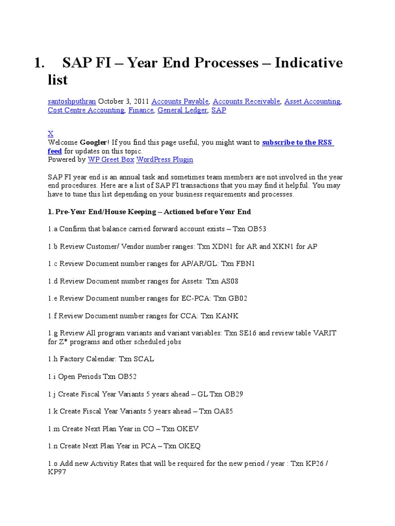 SAP FI Year End Process Guide | PDF | Financial Accounting | Accounts ...