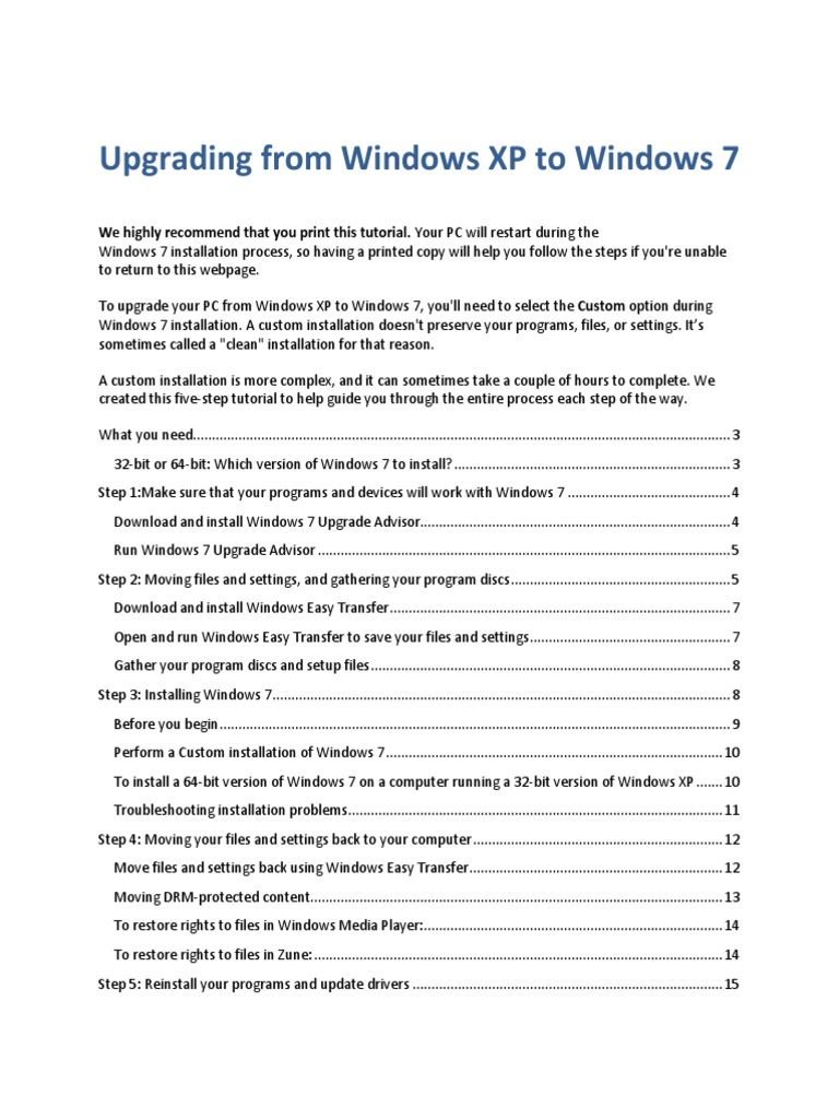Upgrading From Windows XP To Windows 7 | PDF | Computers