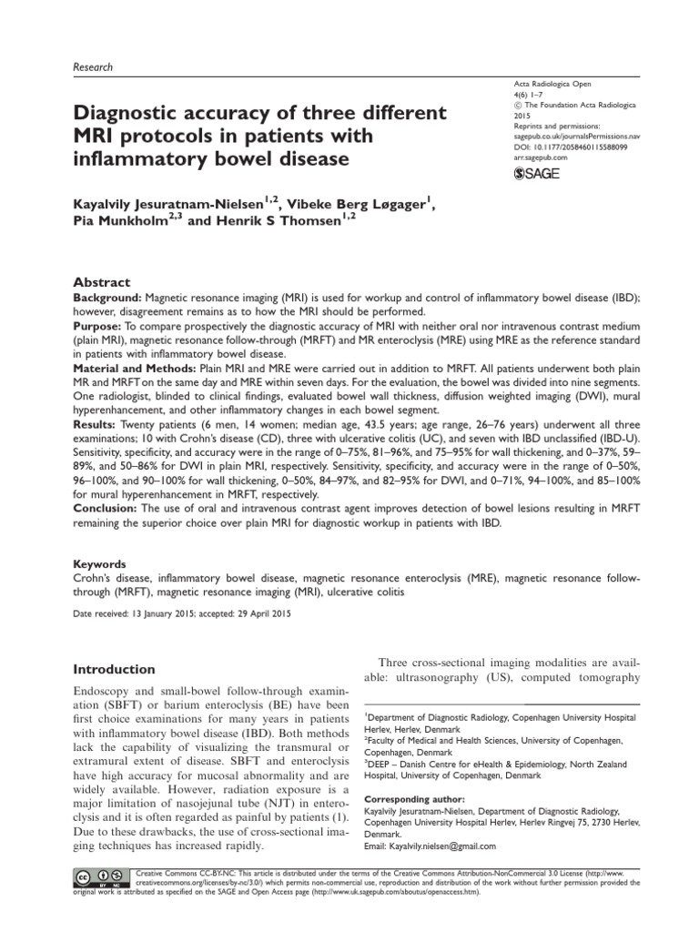 MRI Protocols for Inflammatory Bowel Disease | PDF | Magnetic Resonance ...