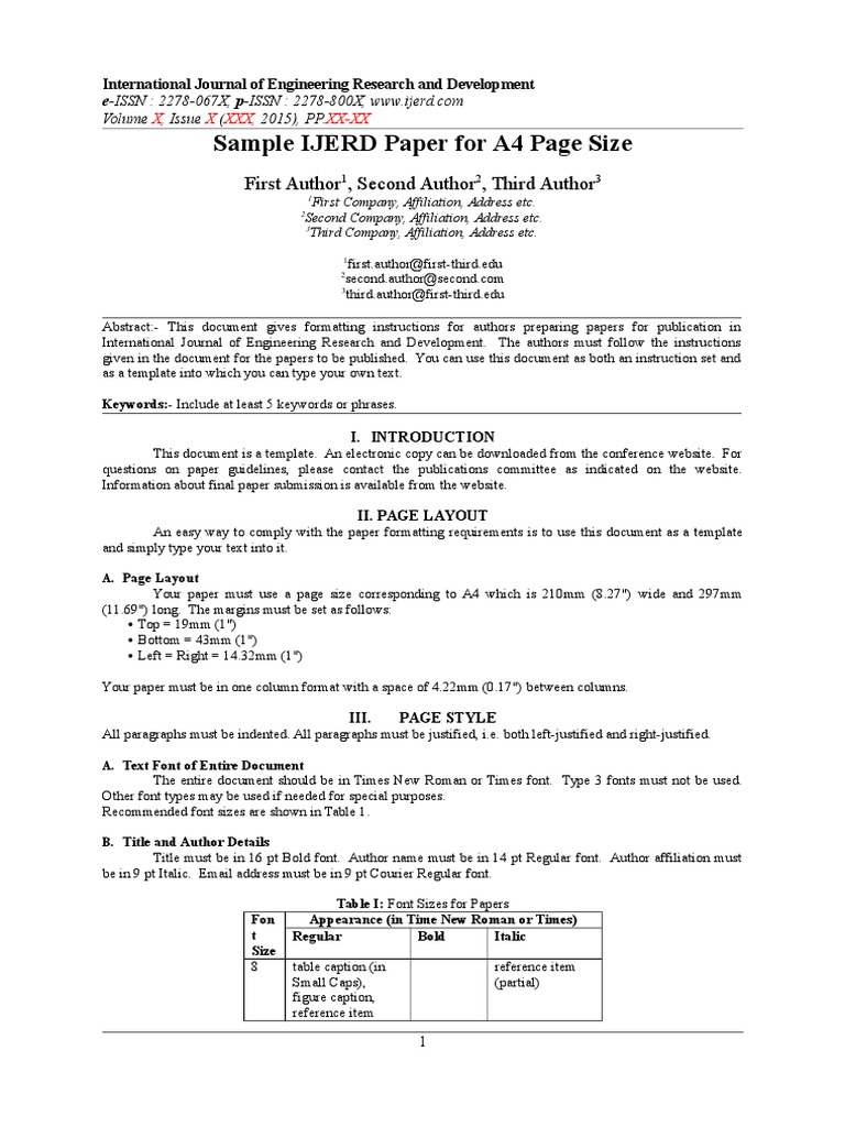 IJERD Paper Formatting Guidelines | PDF | Typefaces | Times New Roman