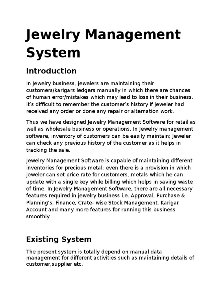 Jewelry Management System Usability Inventory