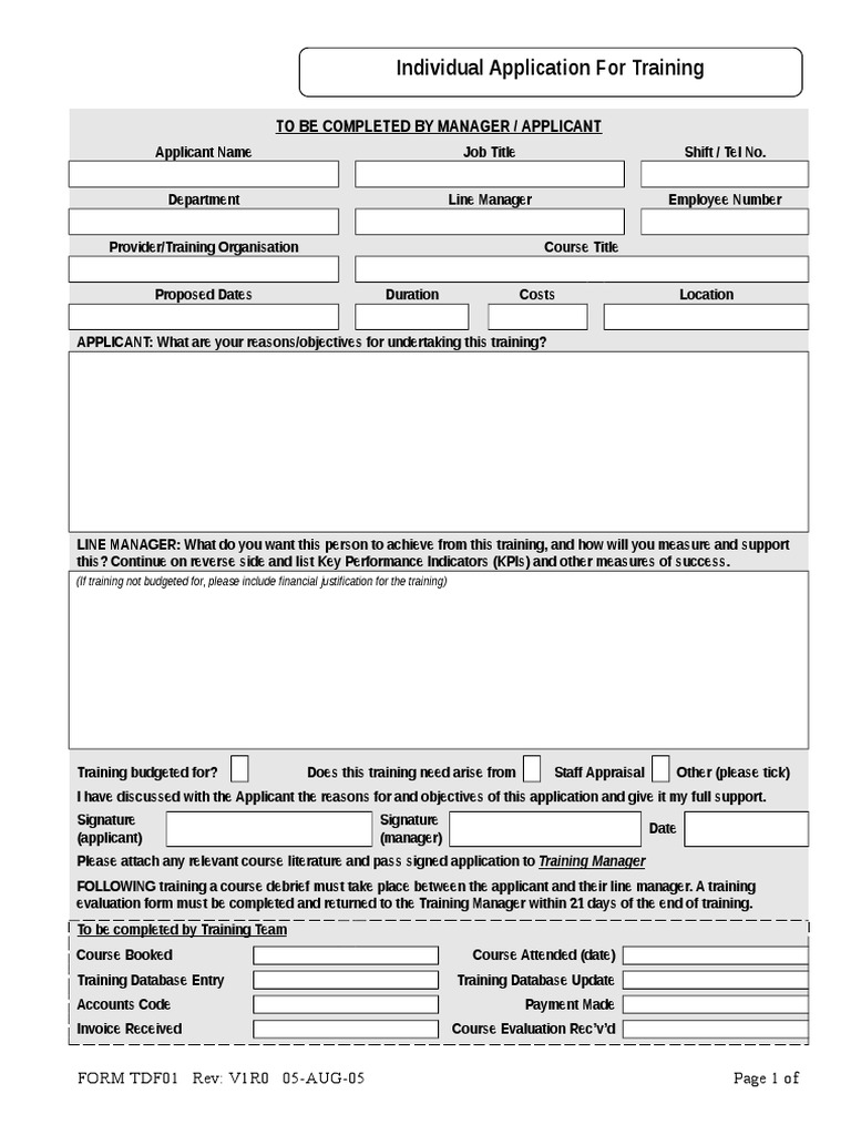 Individual Application For Training | PDF | Business