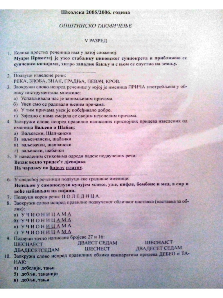 Testovi Iz Srpskog Jezika | PDF