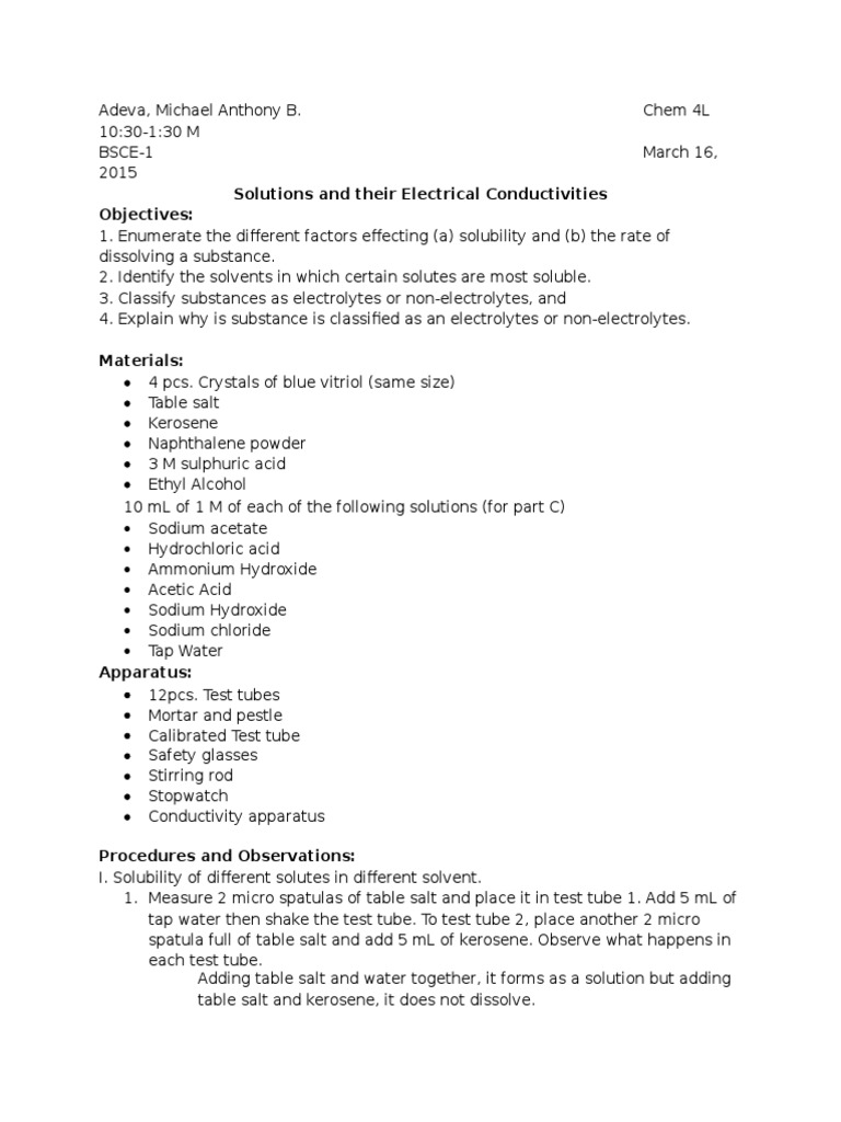 Lab Report Electrolyte Solution