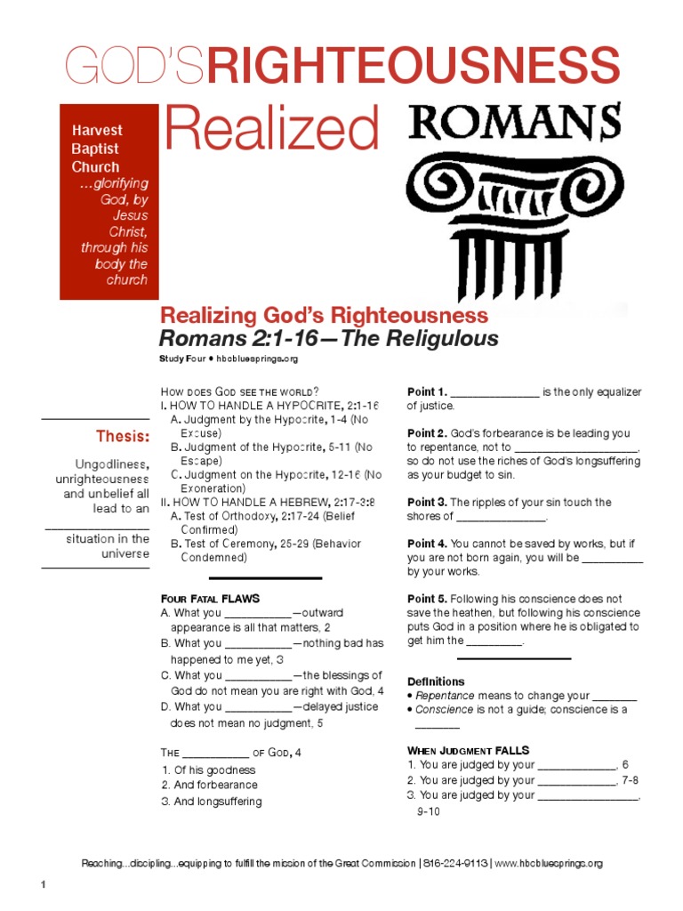 Rom 2 Week 4 Handout 011716 | PDF | Epistle To The Romans | Grace In ...