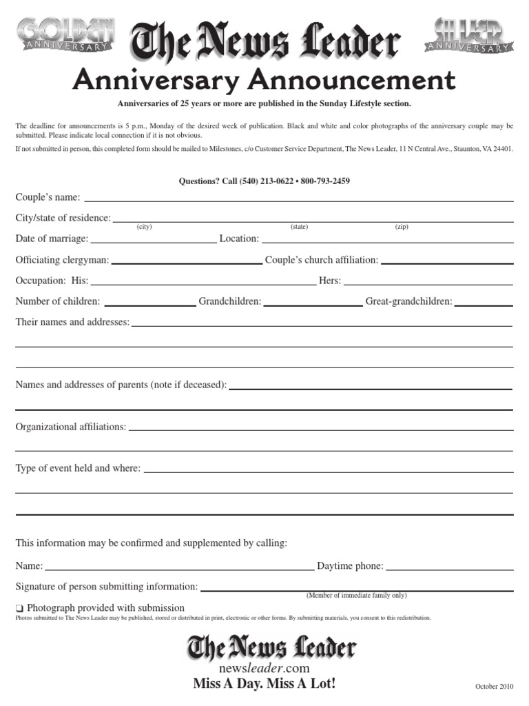 Anniversary Announcement Submission Guide | PDF | Politics | Law