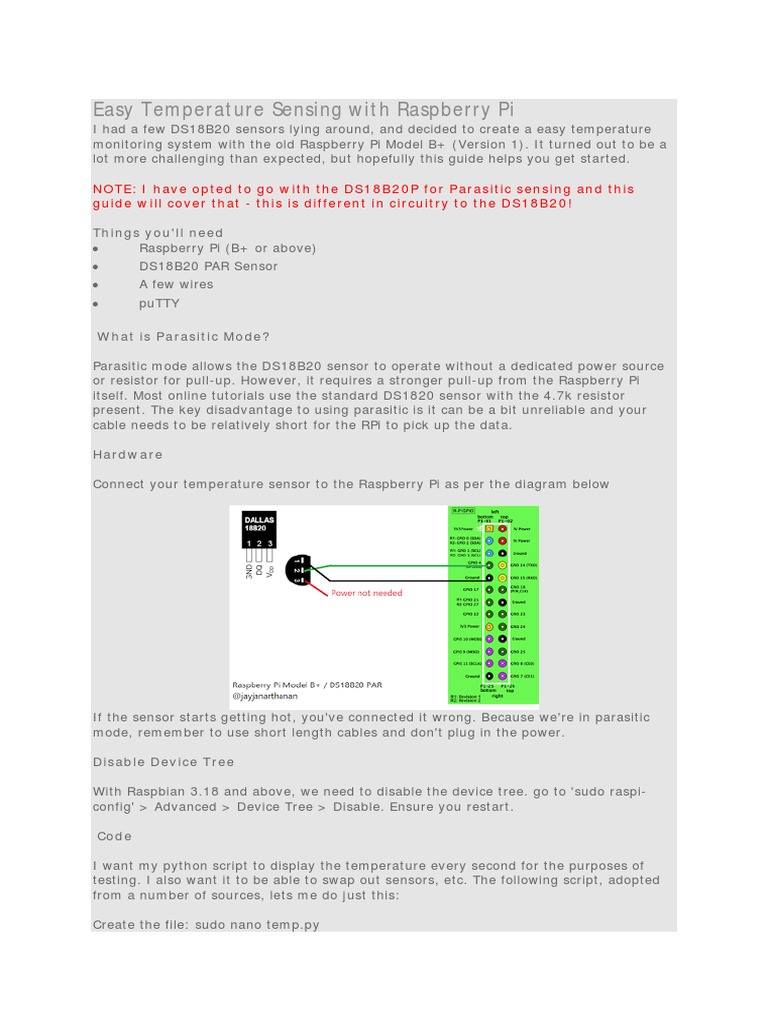 Raspberry Pi DS18B20 Temperature Sensor Guide | PDF | Raspberry Pi | Sensor