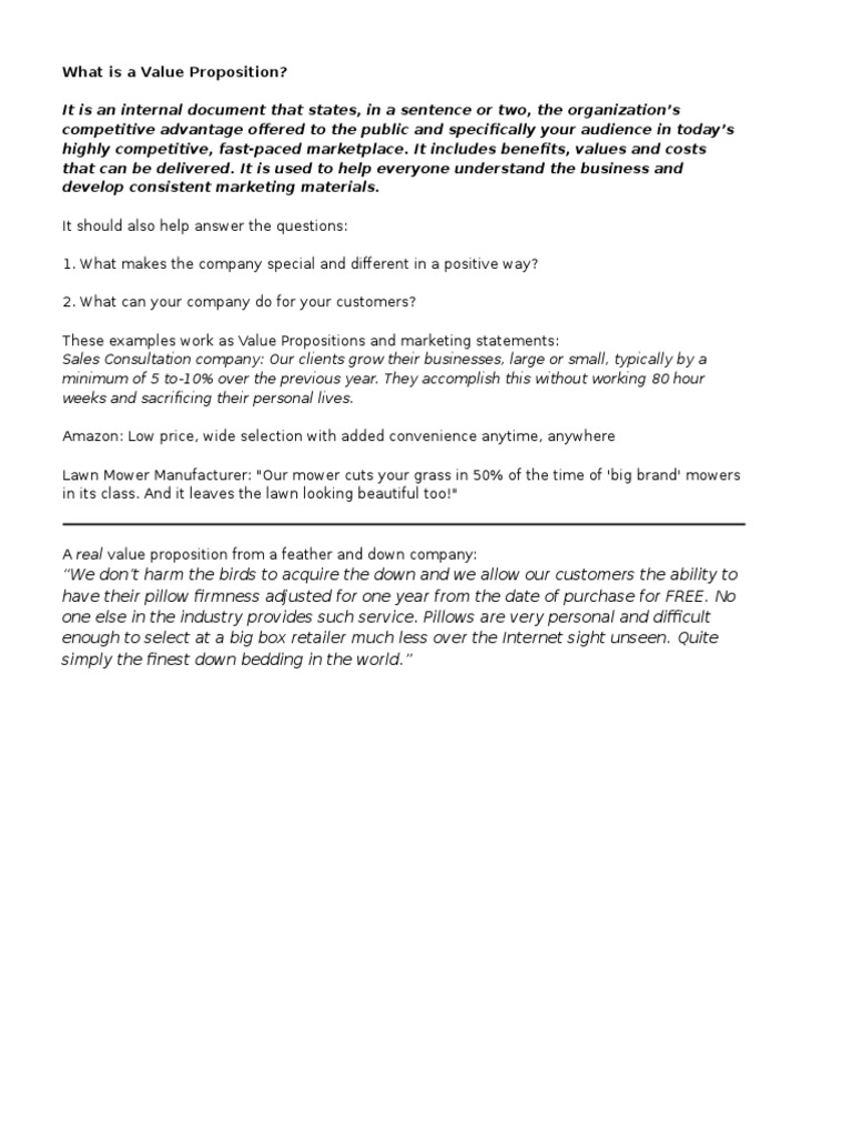 Value Proposition Worksheet | Retail | Business Economics