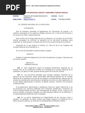 Reglamento De Disciplina Quejas Y Sanciones De La Funcion Judicial