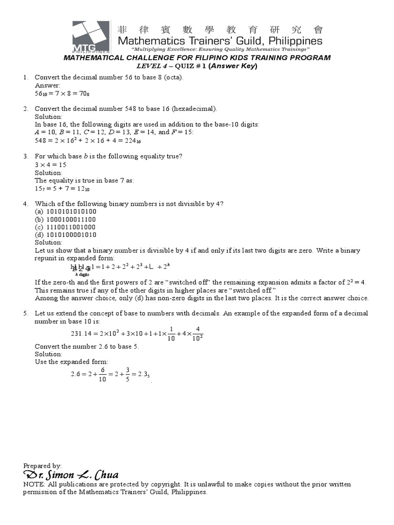 Mathematical Challenge For Filipino Kids Training Program LEVEL 4 ...