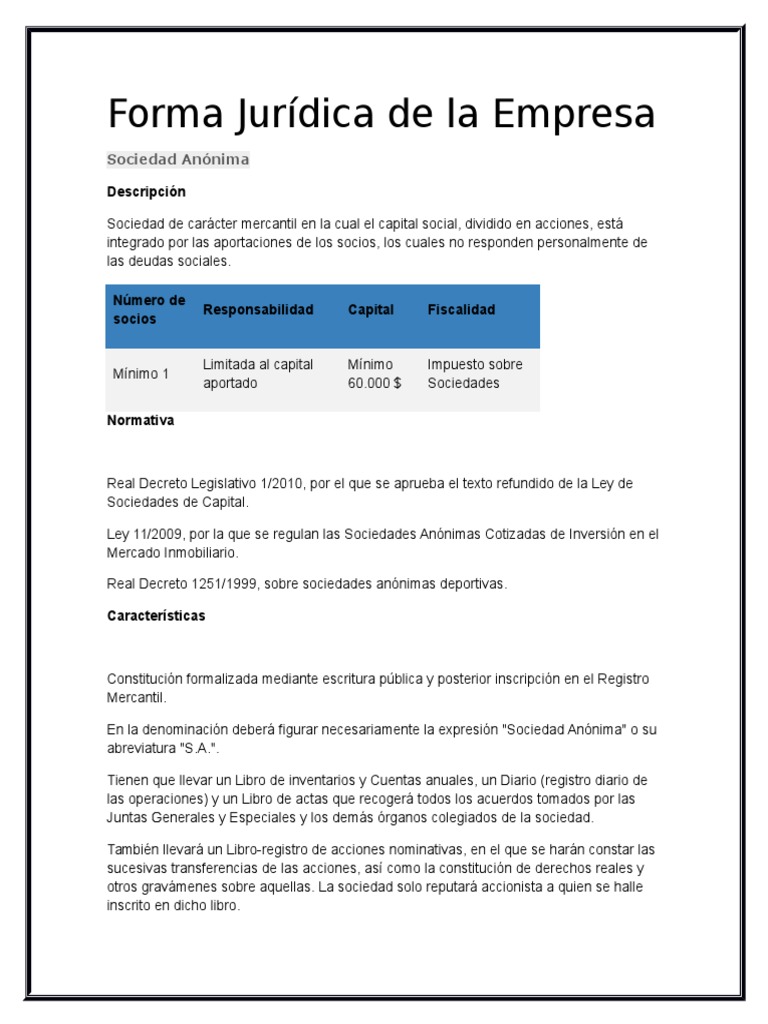 Forma Juridica De La Empresa Business Gobierno