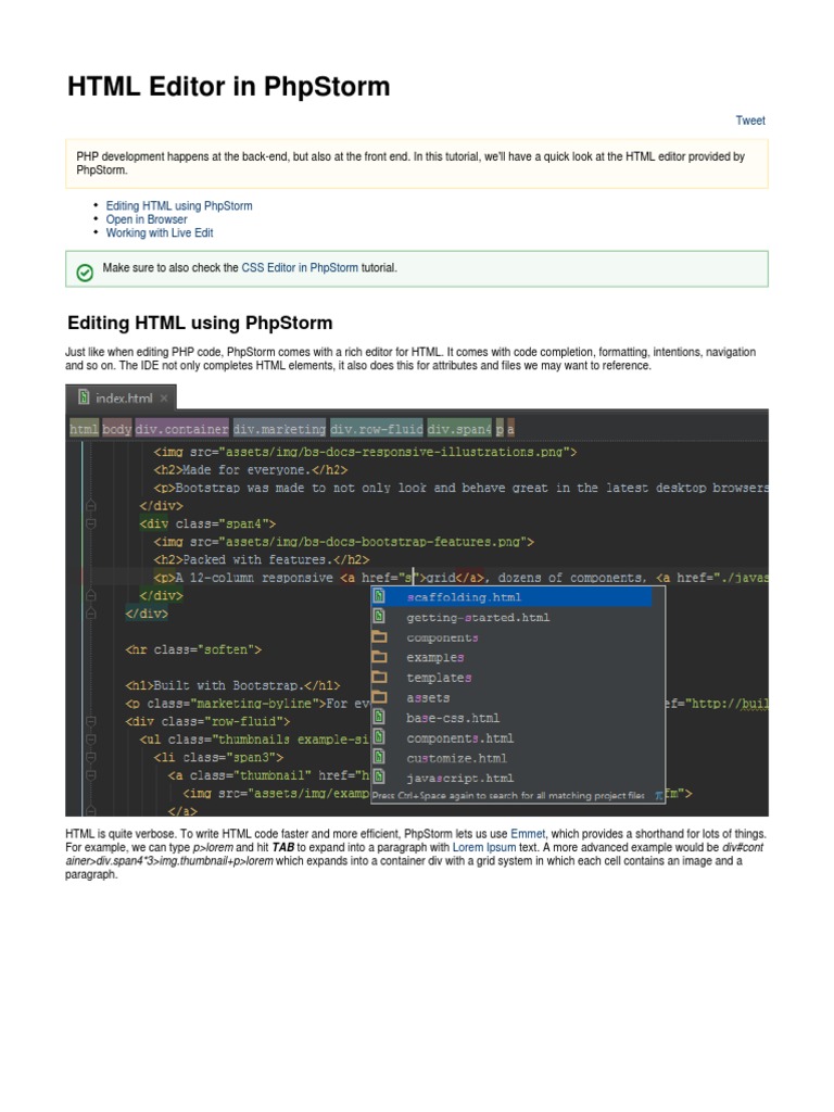 Editing HTML in PhpStorm Guide | PDF