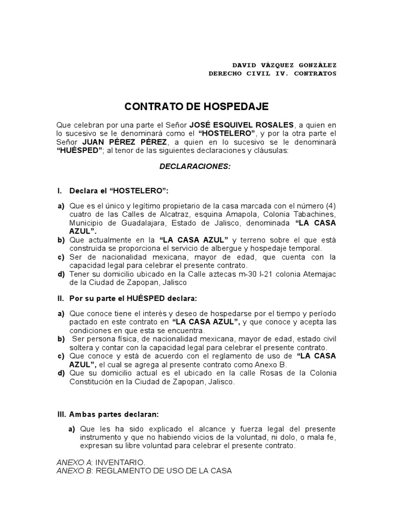 Contrato de Hospedaje | PDF | Gobierno | Hotel y alojamiento