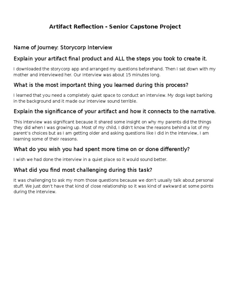 Storycorp Interview Reflection Insights | PDF