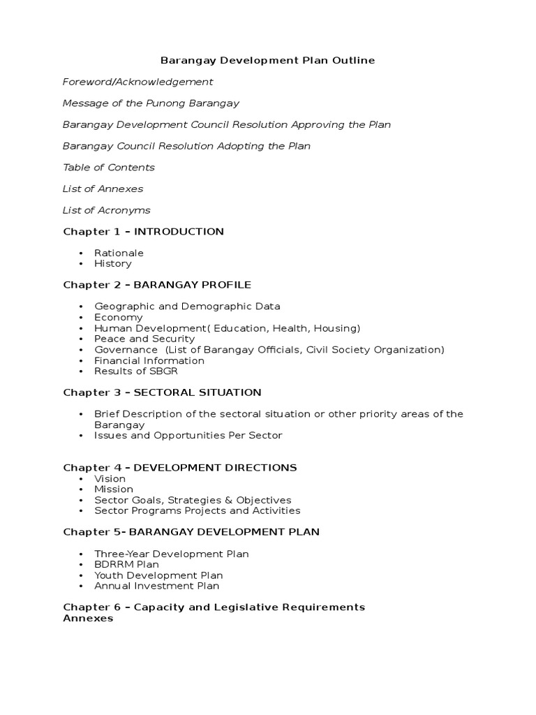 Barangay Development Plan Outline