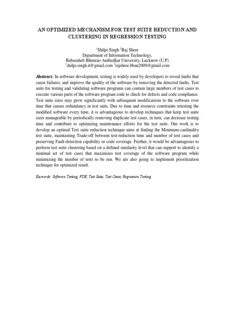 Test Suite Reduction in Regression Testing | PDF | Computers