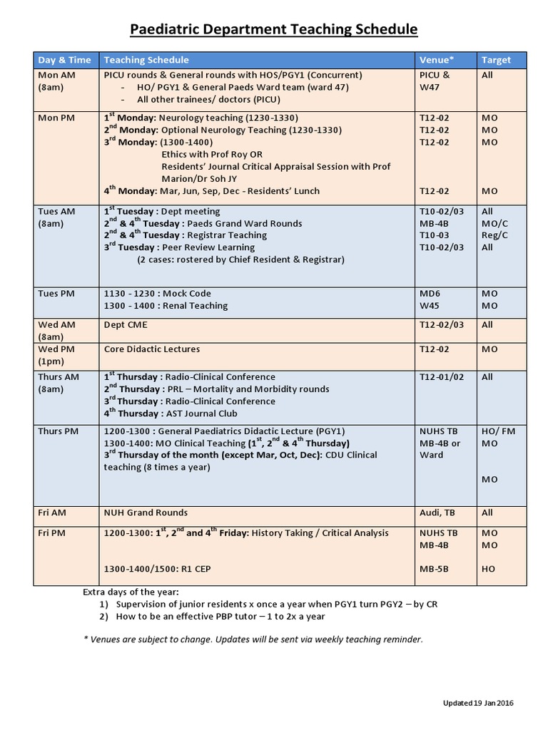 Paediatric Teaching Schedule 2016 | PDF