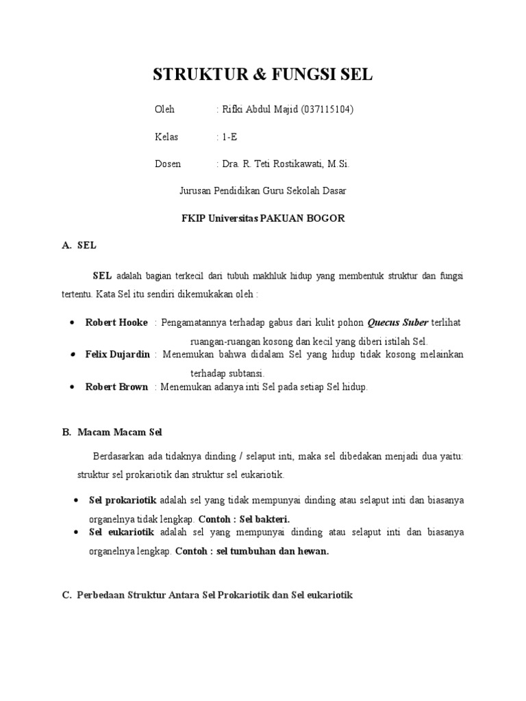 Jurnal Struktur Dan Fungsi Sel Pdf