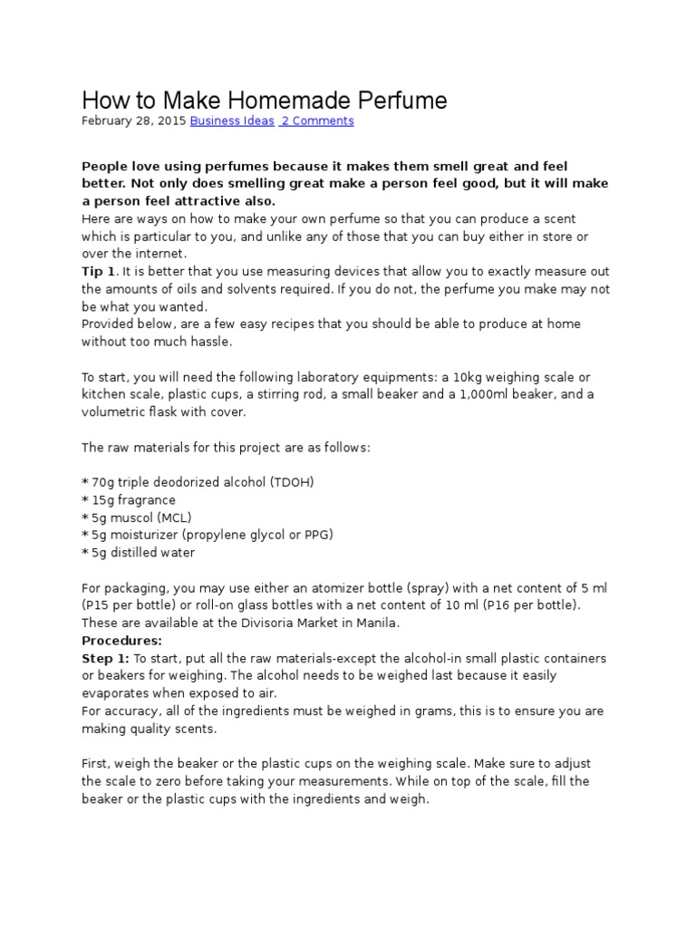 How To Make Homemade Perfume PDF Perfume Essential Oil