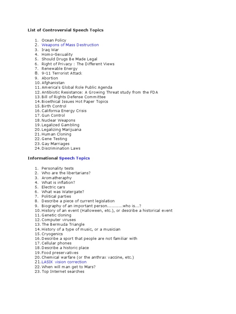 List Of Public Speaking Topics Pdf Communication Unrest