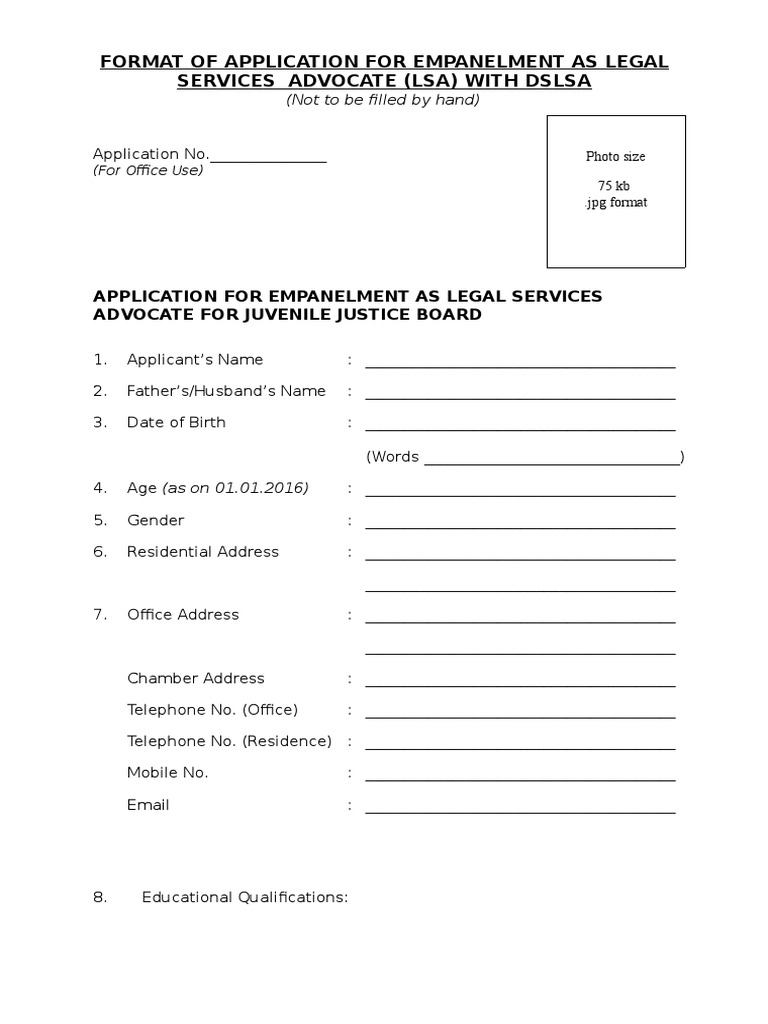 11.01.2016 Application Form for Empanelment of Advocates for Juvenile