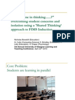 "Am I Alone in Thinking..?" Overcoming Student Concerns and Isolation Using A 'Shared Thinking Approach To FIMS Induction.