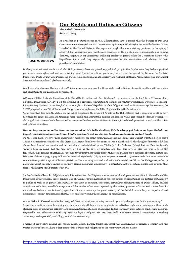 Duties of Filipino Citizens Explained | PDF | Citizenship | Philippines