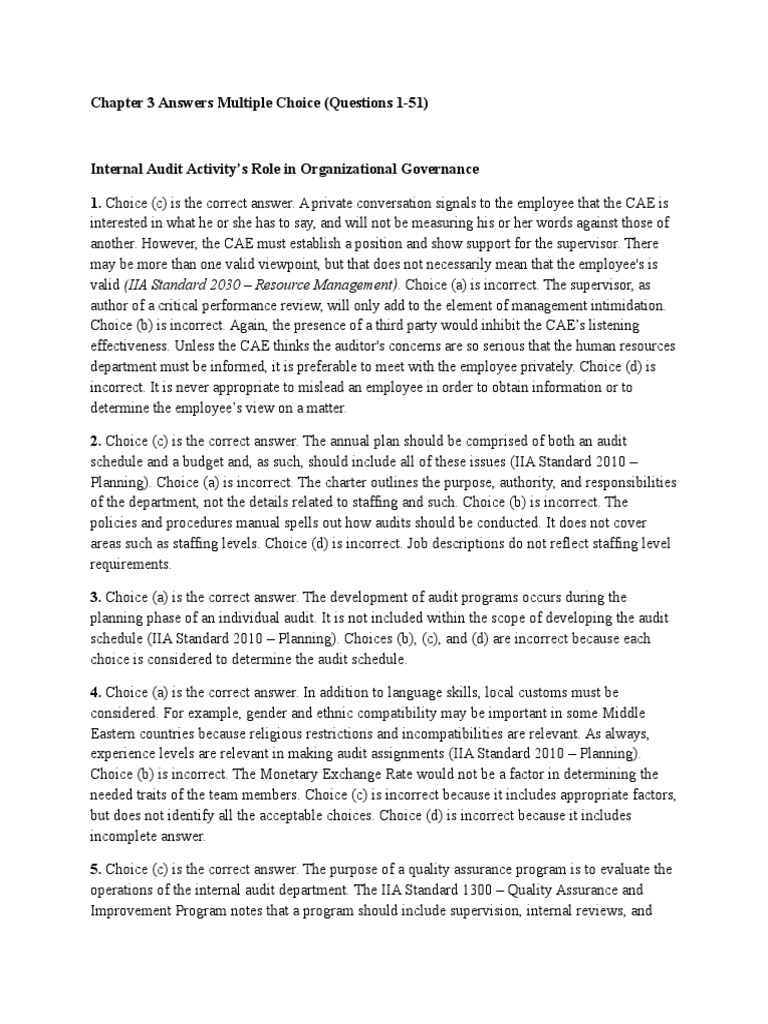 Answers Chapter 3 Internal Audit Audit