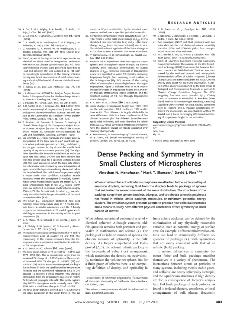 Dense Packing and Symmetry in Small Clusters of Microspheres | PDF ...