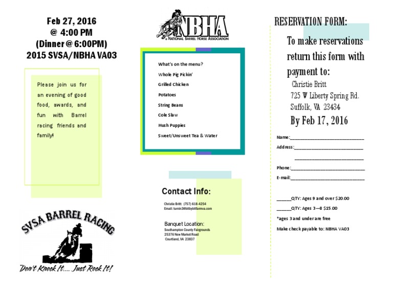 Barrel Racing Banquet Reservation Info | PDF | Lifestyle