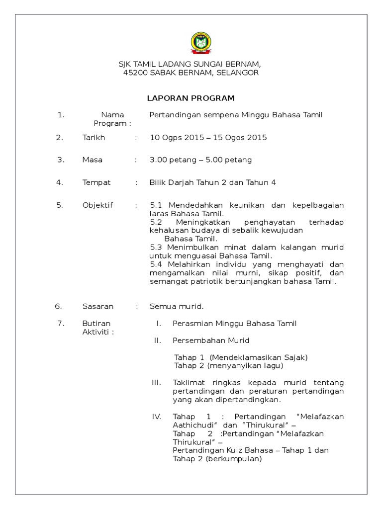 Laporan Minggu Bahasa Tamil Pdf