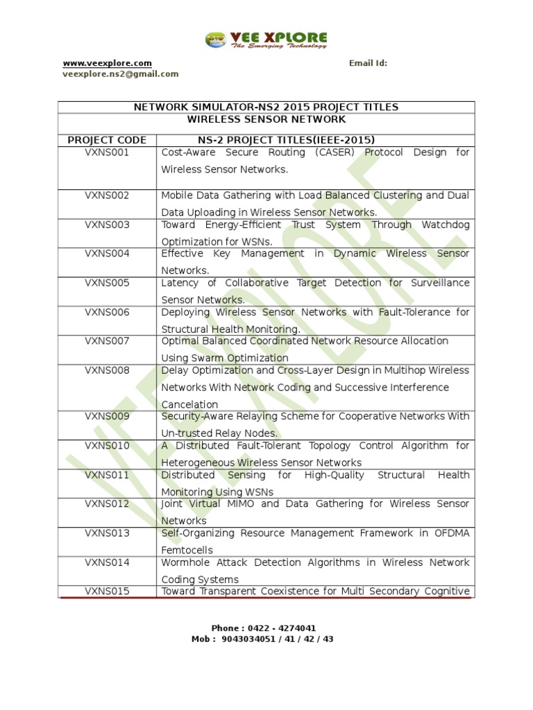 NS2 Project Titles for Wireless Networks | PDF | Wireless Sensor ...