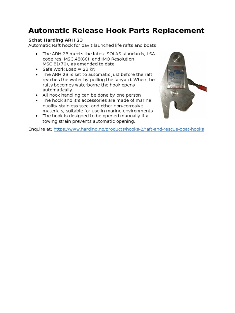 Automatic Release Hook ARH 23 Details | PDF | Science & Mathematics ...