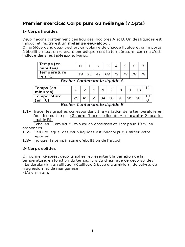 Exercices sur corps purs et mélanges | PDF
