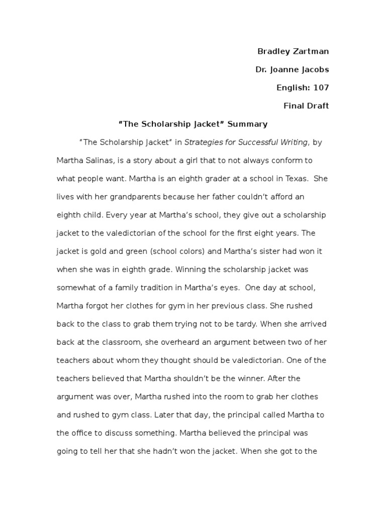 The Scholarship Jacket Summary