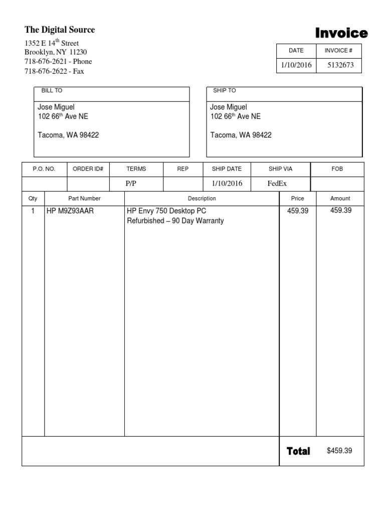 Invoice for HP Envy 750 Desktop PC | PDF | Politics | Social Science