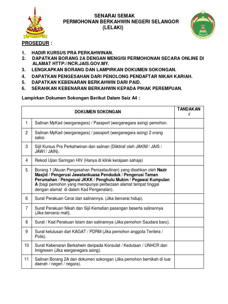 Senarai Semak Permohonan Nikah Lelaki Pdf